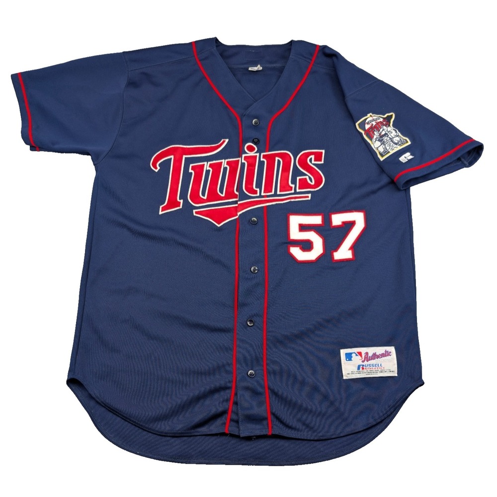 Vintage Y2K Minnesota Twins Johan Santana 57 Russell Athletic Jersey 48 Blue USA